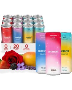 Moment Botanical Soda Variety Pack - Mood Boosting Sparkling Drinks with L-Theanine & Ashwagandha - 12-Pack