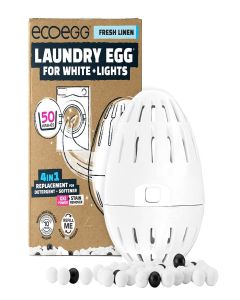 Ecoegg Laundry Egg for Whites + Lights / 4 in1 Replacement for detergent, softener, oxi power + stain remover / Non bio / Sensitive Skin / 50 Washes (Fresh Linen)