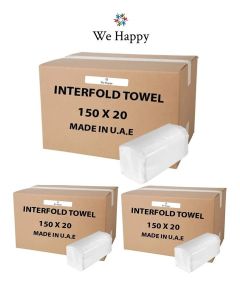Best Quality Interfold Tissue Papers Washroom Disposable Hand Towel 9000 PCs Best to use in House, Offices, Hospitals or in Cars 150 Pcs X 60 Boxes