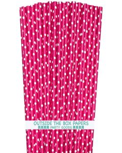 Paper Straws - Hot Pink White Polka Dot - Valentine's Day Birthday Party Supply - 7.75 Inches - Pack of 100 Outside the Box Papers Brand