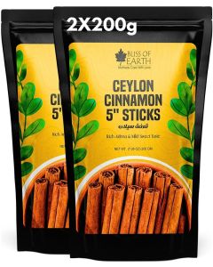 Bliss of Earth Ceylon Cinnamon Sticks 2X200g, Premium Sri Lankan True Cinnamon, Sweet & Mild Flavored Whole Dalchini Sticks for Tea, Coffee, Baking & Cooking