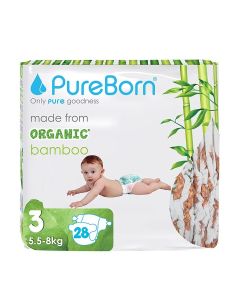 Organic Bamboo Size 3 Diapers 5.5-8 Kg 28 Count