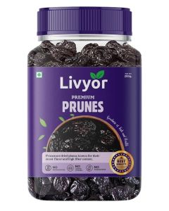 Livyor Premium Pitted Prunes for eating - 200gm / Healthy Snack / Seedless / Dried / Source of Fibre / High in Vitamins / Rich in Pottasium / Pack of 1