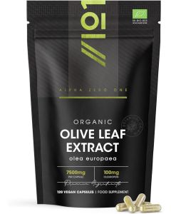 Organic Olive Leaf Extract Capsules 7500mg 20 Oleuropein 120 Vegan Capsules Resealable and Recyclable Pouch by Alpha01