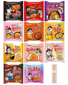 Pinstar Premium Samyang Spicy en Ramen 11 Flavor Variety Pack - FREE Chopsticks - Korean Buldak Ramen Noodles (11 Pack)