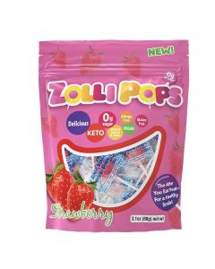 Zollipops Strawberry Anti-Cavity Lollipops, Sugar-Free, 3.1oz (88g), 15 Count, Xylitol Candy for Healthy Teeth, Kids & Adults