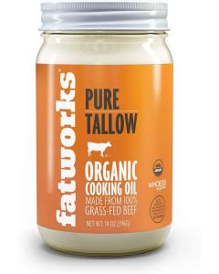 Fatworks Organic Grass-Fed Beef Tallow - Certified Organic Non-GMO Cooking Oil, 14 oz