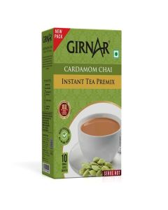 GIRNAR Karak Chai 3in1 Instant Tea Premix with Cardamom / 10 Sachets (140g) / Authentic Indian Spiced Tea / Quick & Flavorful Chai