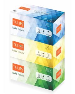Tulips Facial Dry Tissue Paper - Super Soft, Super Absorbent & 100% Pure / 2-Ply x 200 Pulls / Gentle, Durable & Travel-Friendly Tissue for Home, Car & Office (Pack of 3)
