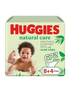 Natural Care Wet Baby Wipes, 672 Count ( 12x56) - Aloe Vera, Skin Loving Natural Fibres