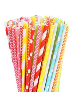 BEISHIDA 200 Pcs Colourful Striped Paper Drinking Straws, Biodegradable Straws for Cocktail, Mikeshake, Bridal Shower,DIY Decorations and Party Supplies