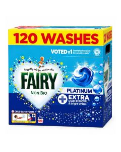 Fairy 120 Non Bio Platinum Laundry Pods with Extra Stain Removal, Non-Bio Washing Capsules for Everyday Clothes Washing, Convenient Pre-Measured Laundry Detergent Pods