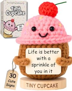 Friendship Gifts for Women Handmade Positive Crochet Cupcake with 30 Cute Affirmation Cards for Emotional Support Birthday Gift for Women Best Friend Bestie Coworker Mothers Day Present Idea