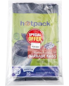 Hotpack Heavy Duty Black Garbage Bags 65x95cm, 30 Gallon 10 Pieces Pack of 3