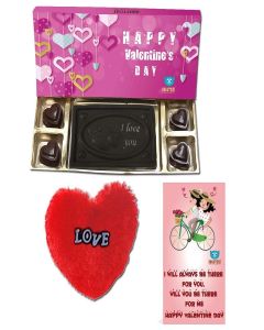 BOGATCHI Valentine Chocolates Gift Pack for Girlfriend, I Love You Bar + 4 Chocolae Hearts + Free V-Day Card + Free Fur Heart