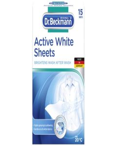 Dr. Beckmann Active White Sheets - Brightens Whites in Every Wash - Prevents Graying & Yellowing - Easy-to-Use Laundry Whitener for Washing Machines - 15 Sheets