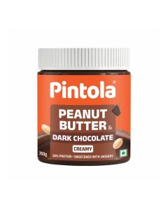 Pintola Peanut Butter Chocolate Flavour Creamy 350g - 24g Protein & 7.9g Dietary Fiber, Made with Premium Roasted Nuts & Cocoa, Gluten Free, Zero Cholesterol & Trans Fat, Vit E & B3, Dark Chocolate