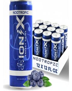 Nootropic Energy Drink - ionix Nootropic Drink to Boost Focus and Mood with Natural Green Tea Caffeine, Vitamins & Prebiotic for Gut Health, Pure Cane Sugar & L-Theanine - 12 fl oz Cans (Pack of 12)