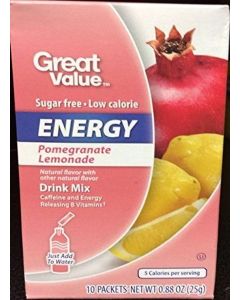 Great Value Sugar Free, Low Calorie ENERGY Pomegranate Lemonade Drink Mix (Pack of 6) by Great Value