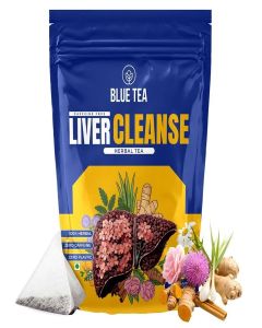 BLUE TEA - Liver Cleanse Tea - 60 Tea Bags - Plant Based / Helps with Fatty Liver Detox / Improves Liver Health / Milk Thistle, Manjistha, Haritaki, Pippali / Caffeine Free - Herbal Tea / Ziplock Pack