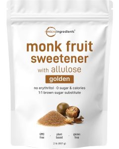Micro Ingredients Golden Monk Fruit Sweetener with Allulose, 2 lbs - Zero Calorie Brown Sugar Substitute