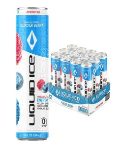 Liquid Ice Energy Drink - Zero Sugar, With Postbiotics For Gut-Health, Natural Caffeine, 120mg Caffeine, L- Theanine, Antioxidant Support, Clean Focused Energy with Green Tea Extract, COQ10, Glacier Berry 12 Fl Oz (Pack of 12)