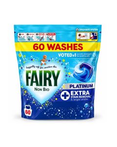 Fairy 60 Non Bio Platinum Laundry Pods with Extra Stain Removal, Non-Bio Washing Capsules for Everyday Clothes Washing, Convenient Pre-Measured Laundry Detergent Pods