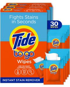 Tide To Go Stain Remover Wipes for Clothes Instant Laundry Travel Stain Spot Remover 3 Pack 30 Wipes Total