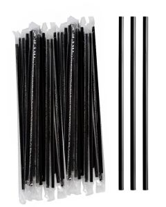 Concession Essentials 7.75 Black Plastic Straws, Wrapped. Pack of 200