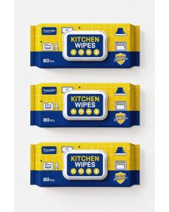 Kitchen Cleaning Wipes [3 packs - 240 pieces] Powerful cleaning, oil-removing and dirt-removing wipes, enlarged and thickened to 20cm x 20cm. Suitable for kitchens and restaurants. Gentle formula does not irritate the skin.