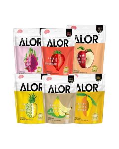 ALOR Signature Freeze-Dried Fruit Lovers Bundle, 6 x 15g / Mango, Pineapple, Apple, Strawberry, Banana & Dragon Fruit / No Added Sugar