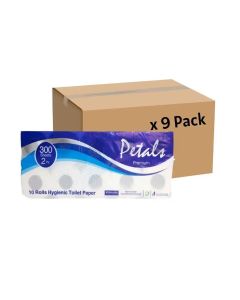 Petals Premium 2 PLY Bulk 10 Rolls Hygienic Toilet Paper 300 Sheets- 9 Pack