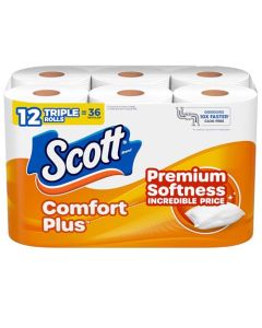 Scott ComfortPlus Toilet Paper 12 Triple Rolls 231 Sheets per Roll SepticSafe 1Ply Toilet Tissue