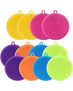 Silicone Dish Scrubber 12 Pack Silicone Sponge Dish Brush Food Grade BPA Free Reusable Rubber Sponges Dishwasher Safe and Dry Fast for Kitchen Dish Dishes Fruits Vegetables Washing and Cleaning