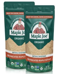 Maple Joe Pure Maple Sugar Granulated Made With 100% Grade A Maple Syrup. Powdered Maple Sugar For Cooking & Baking. White & Brown Sugar Substitute. Non-GMO Gluten Free & Vegan 7.8 oz /220g (2-pack)