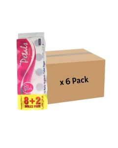Petals Premium 2 PLY Bulk 8 + 2 Rolls Hygienic Toilet Paper 400 Sheets-6 Pack
