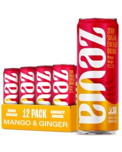 Zevia Zero Sugar Energy Drink Mango Ginger 12 oz Cans 12Pack Naturally Sweetened Zero Calorie Sugar Free Energy NonGMO Project Verified GlutenFree Vegan