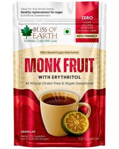 Bliss of Earth Monk Fruit Sweetener With Erythritol 100gm (Golden), 1:1 Zero Calorie Sugar Alternative, Keto Friendly, No Aftertaste, Zero Glycaemic Natural Sweetener