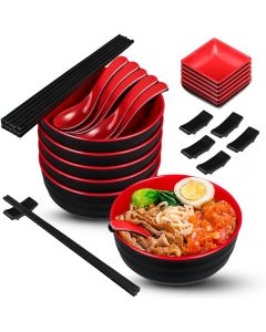 meekoo 6 Sets 41oz Ramen Bowl Bulk Asian Chinese Large Japanese Ramen Noodle Pho Bowl with Dipping Bowls Spoons Chopsticks and Chopsticks Stands for Udon Soba Asian Noodle