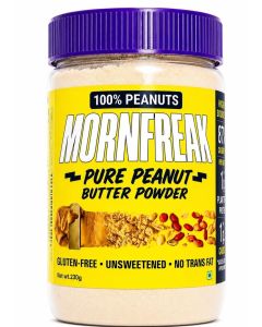 MORNFREAK All Natural Peanut Butter Powder 230g-100% Peanut, No Preservatives -Unsweetened, No Salt-Makes 500g Spread-56g Protein-87% Less Fat,1/3 Calories- Fiber Rich - Gluten Free - Shake, Bake, Blend - Breakfast - Gym - Weight Control