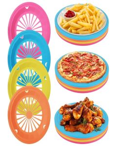 WOPPLXY 32 Pcs Plastic Paper Plate Holders, 10 Inch Reusable Paper Plate Holders, Multiple Colors Round Plate Holder, Paper Plate Holders with Snap for 9 Inch Paper Plates Party(4 Colors)