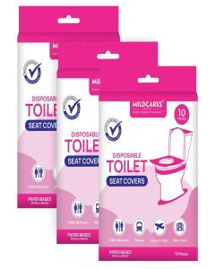 MildCares Disposable Toilet Seat Covers / Flushable & Biodegradable / Hygienic Protection for Public Toilets / Travel-Friendly Sanitary Covers for Women, Men & Kids (Pack of 3, 30 Sheets)