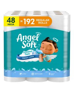 Angel Soft Toilet Paper with Fresh Linen Scented Tube 48 Mega Rolls 192 Regular Rolls Soft and Strong Toilet Tissue