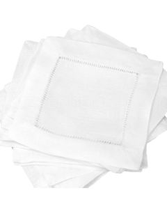 CleverDelights 6 White Linen Hemstitch Cocktail Napkins 12 Pack 100 Linen