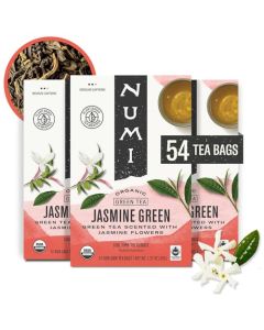 Numi Organic Green Tea with Jasmine 54 Green Tea Bags Scented with Real Jasmine Flowers MicroPlastic Free Compostable Bags