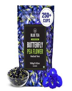 BLUE TEA - Butterfly Pea Flower Tea - 100 gm (250+ Cups) / Antioxidant Rich / Aparajita / Caffeine Free - Flower Based - Herbal Tea - Natural - Detox Tea / Ziplock Pouch