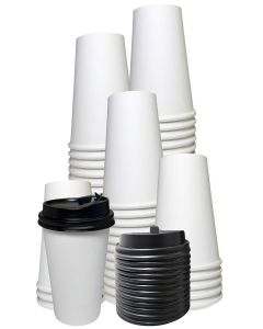 EcoQuality 10oz White Paper Coffee Cups with Black Lids - (25 Count) Disposable Paper Coffee Cups - Hot Drink, Tea, Coffee, Cappuccino, Hot Chocolate, Chai, Chai Latte, Office,Travel