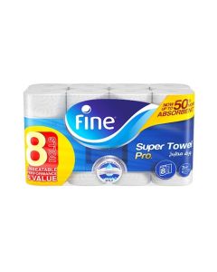 Kitchen Paper Towel Super Pro, Sterilized Tissues For Germ Protection, Half Perforated 60 Sheets x 3 Ply, 8 Rolls