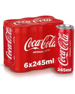Coca-Cola Original Taste, Carbonated Soft Drink, Can 245ml, Pack of 6
