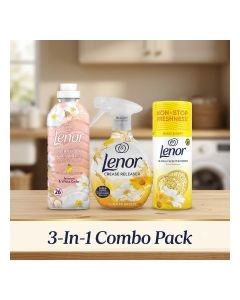 Lenor 3-in-1 Combo Fabric Care Pack: Jasmine & White Cedar Softener 858ml, Summer Breeze Crease Releaser 500ml & Scent Booster Beads 155g